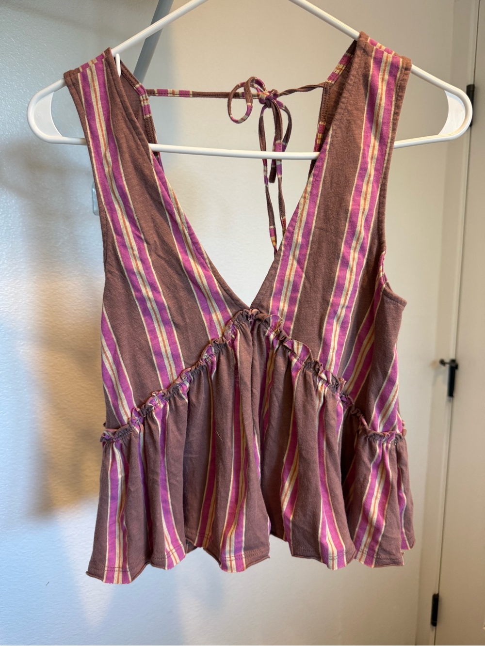 American Eagle Outfitters Mauve Striped Tie-Back Peplum Tank